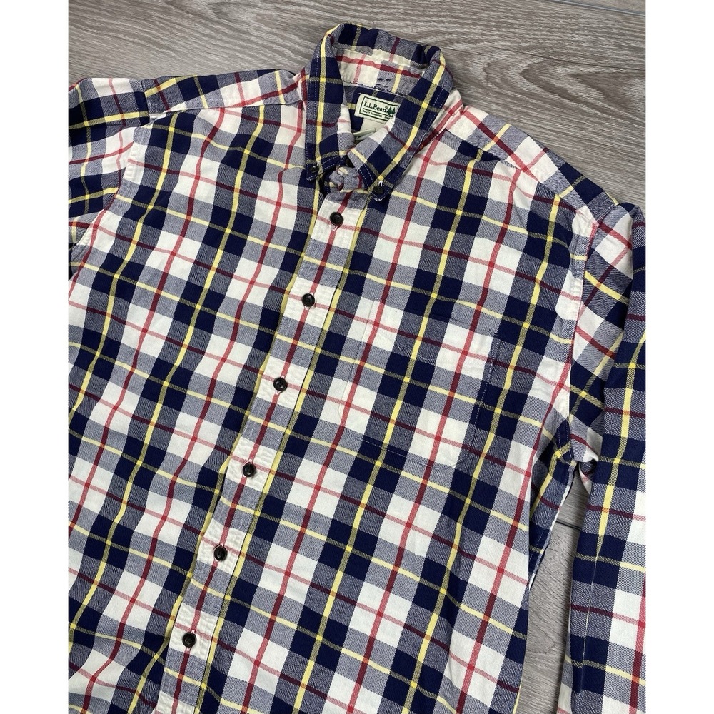LL Bean Men's Long Sleeve Button Down‎ Plaid Casual Shirt Blue Red Yellow Large